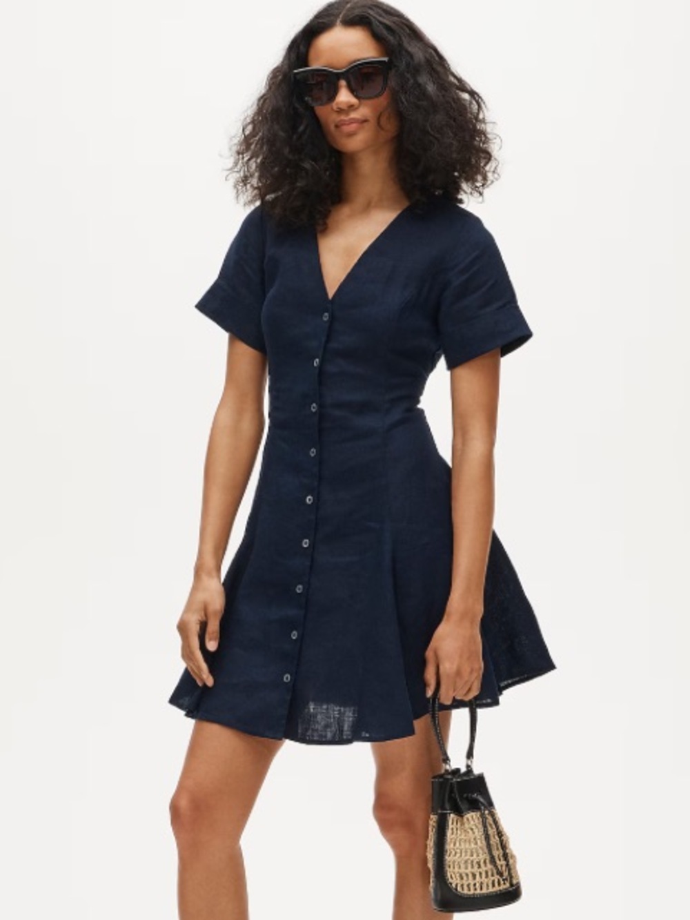 J crew navy blue Fleur mini dress in linen
